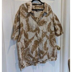 VTG Panama Jack Hawaiian Brown Plant Palm Leaf Print Button Front SS Shirt XXL
